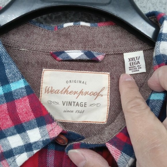 Weatherproof Shirt Mens XXL Tall Red‎ White Blue Tartan Plaid Flannel Western - Picture 4 of 8